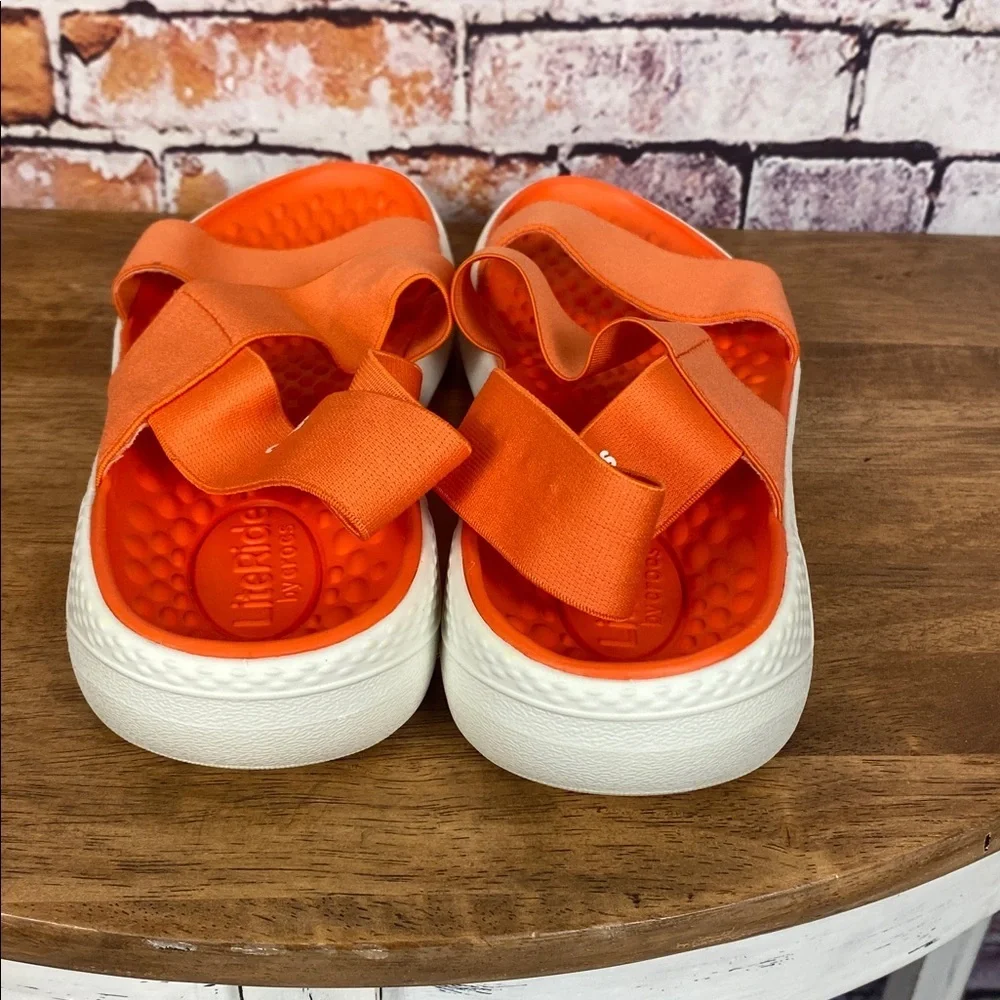 CROCS LiteRide Fresco Sling Back Vibrant Orange Strappy Sandals Sz 10 - Picture 11 of 14